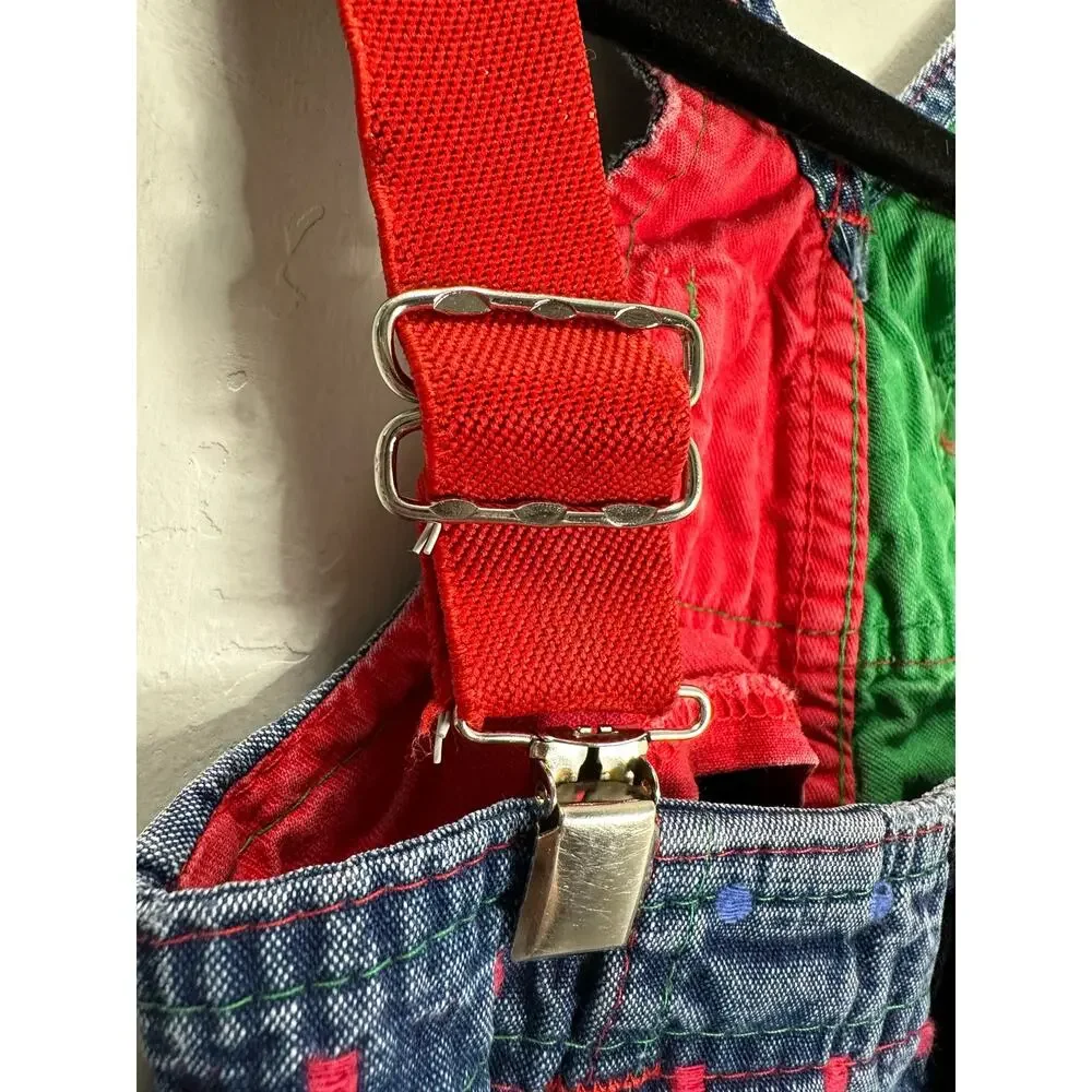 Vintage Oshkosh B’Gosh Vestbak Denim Overalls Suspenders Red Green 12 Months
